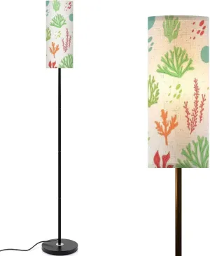 Seamless Pattern Marine Life Seaweed Modern Floor Lamp Minimalist Standing Lamps for Living Room LED Corner Lamp Remote Control Metal Pole Lamp for Bedroom, Reading