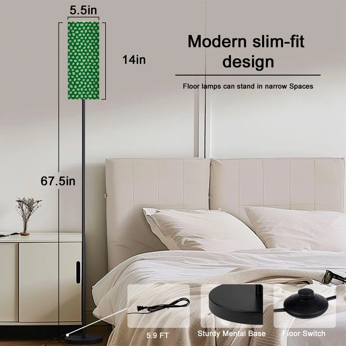 Seamless Pattern Scatter Light Green Easter Eggs Modern Floor Lamp Minimalist Standing Lamps for Living Room LED Corner Lamp Remote Control Metal Pole Lamp for Bedroom, Reading