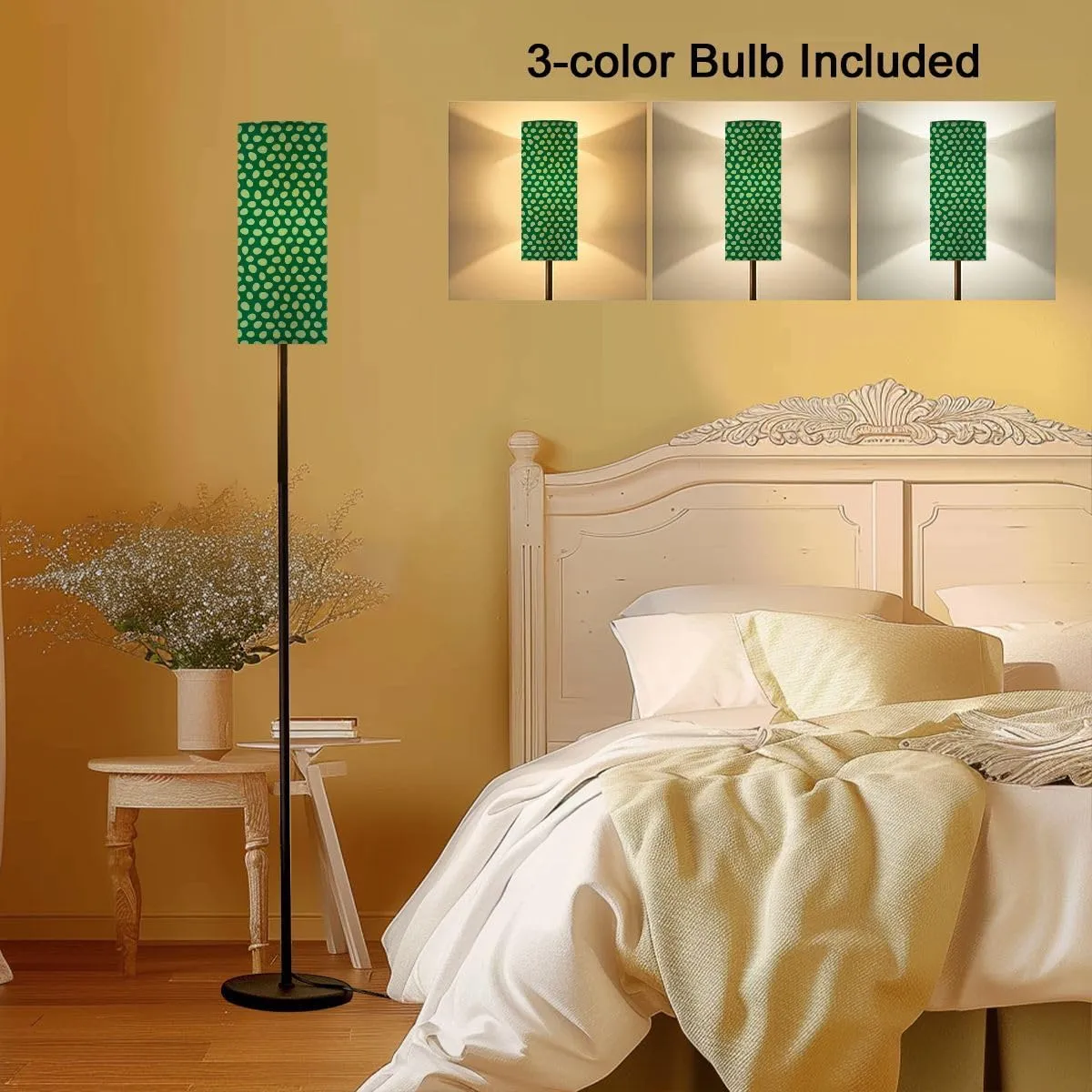 Seamless Pattern Scatter Light Green Easter Eggs Modern Floor Lamp Minimalist Standing Lamps for Living Room LED Corner Lamp Remote Control Metal Pole Lamp for Bedroom, Reading
