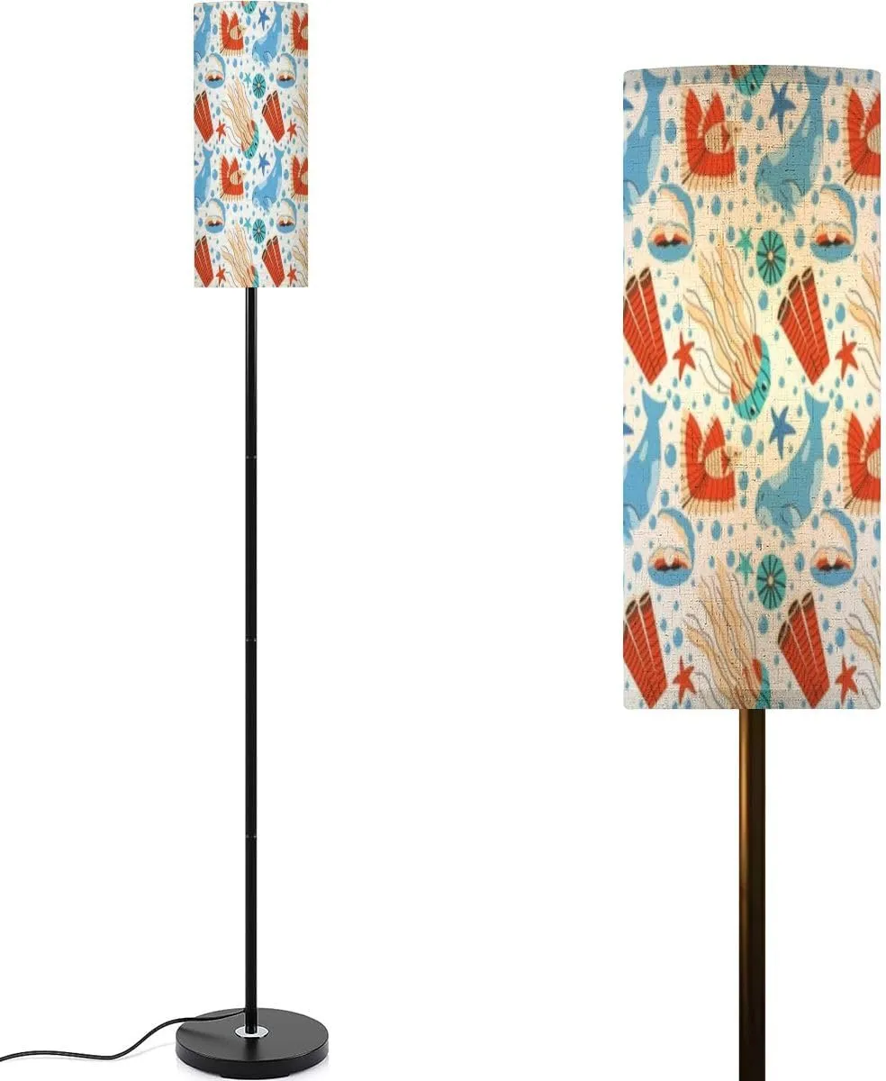 Seamless Pattern sea Animals Modern Floor Lamp Minimalist Standing Lamps for Living Room LED Corner Lamp Remote Control Metal Pole Lamp for Bedroom, Reading