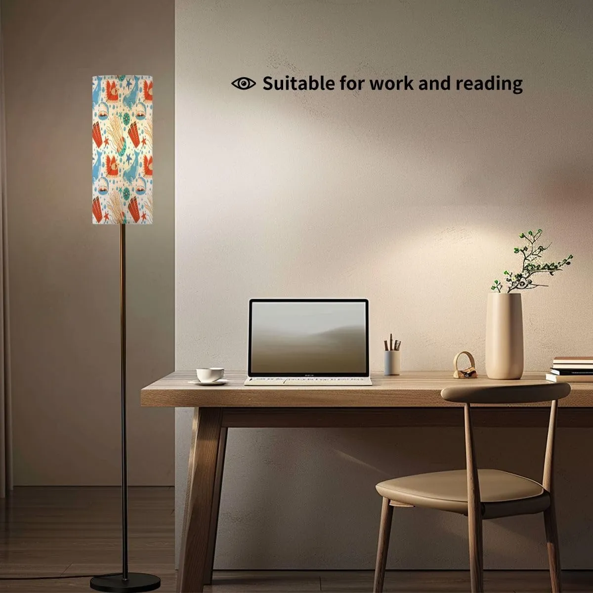 Seamless Pattern sea Animals Modern Floor Lamp Minimalist Standing Lamps for Living Room LED Corner Lamp Remote Control Metal Pole Lamp for Bedroom, Reading