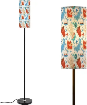 Seamless Pattern sea Animals Modern Floor Lamp Minimalist Standing Lamps for Living Room LED Corner Lamp Remote Control Metal Pole Lamp for Bedroom, Reading