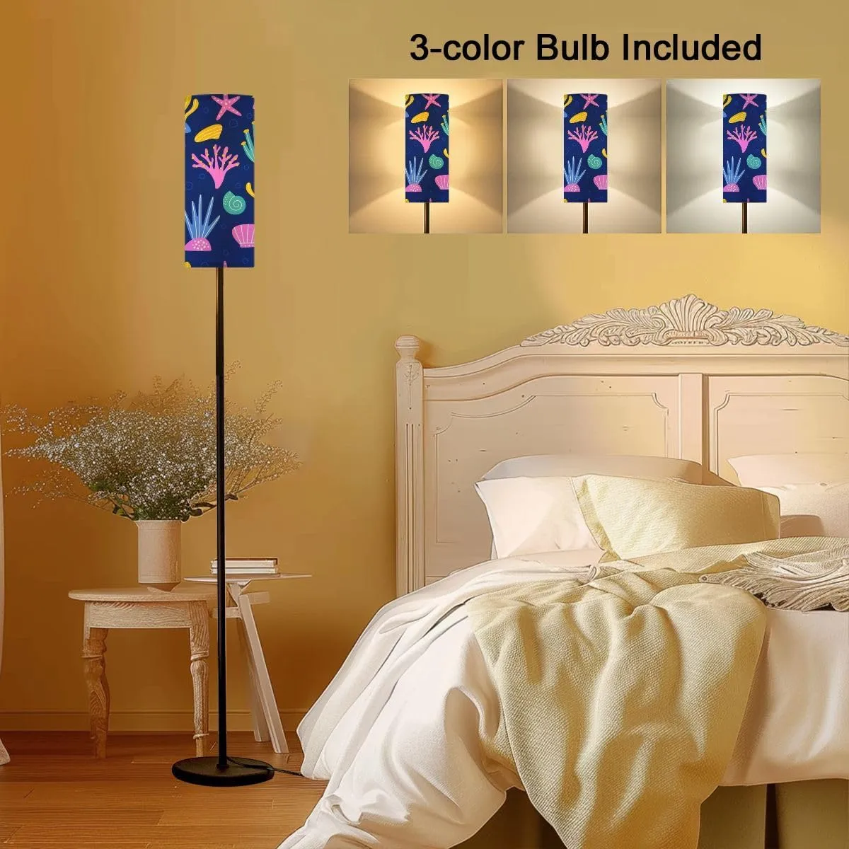 Seamless pattern sea plants shells Children s print textiles baby Modern Floor Lamp Minimalist Standing Lamps for Living Room LED Corner Lamp Remote Control Metal Pole Lamp for Bedroom, Reading