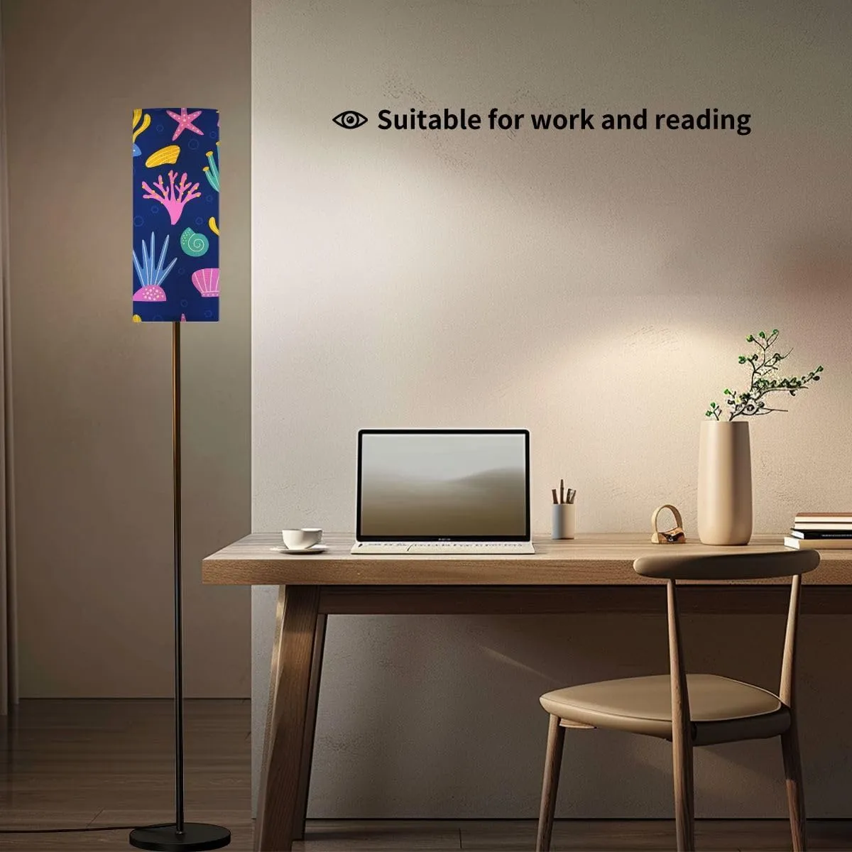 Seamless pattern sea plants shells Children s print textiles baby Modern Floor Lamp Minimalist Standing Lamps for Living Room LED Corner Lamp Remote Control Metal Pole Lamp for Bedroom, Reading