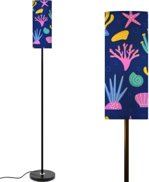 Seamless pattern sea plants shells Children s print textiles baby Modern Floor Lamp Minimalist Standing Lamps for Living Room LED Corner Lamp Remote Control Metal Pole Lamp for Bedroom, Reading