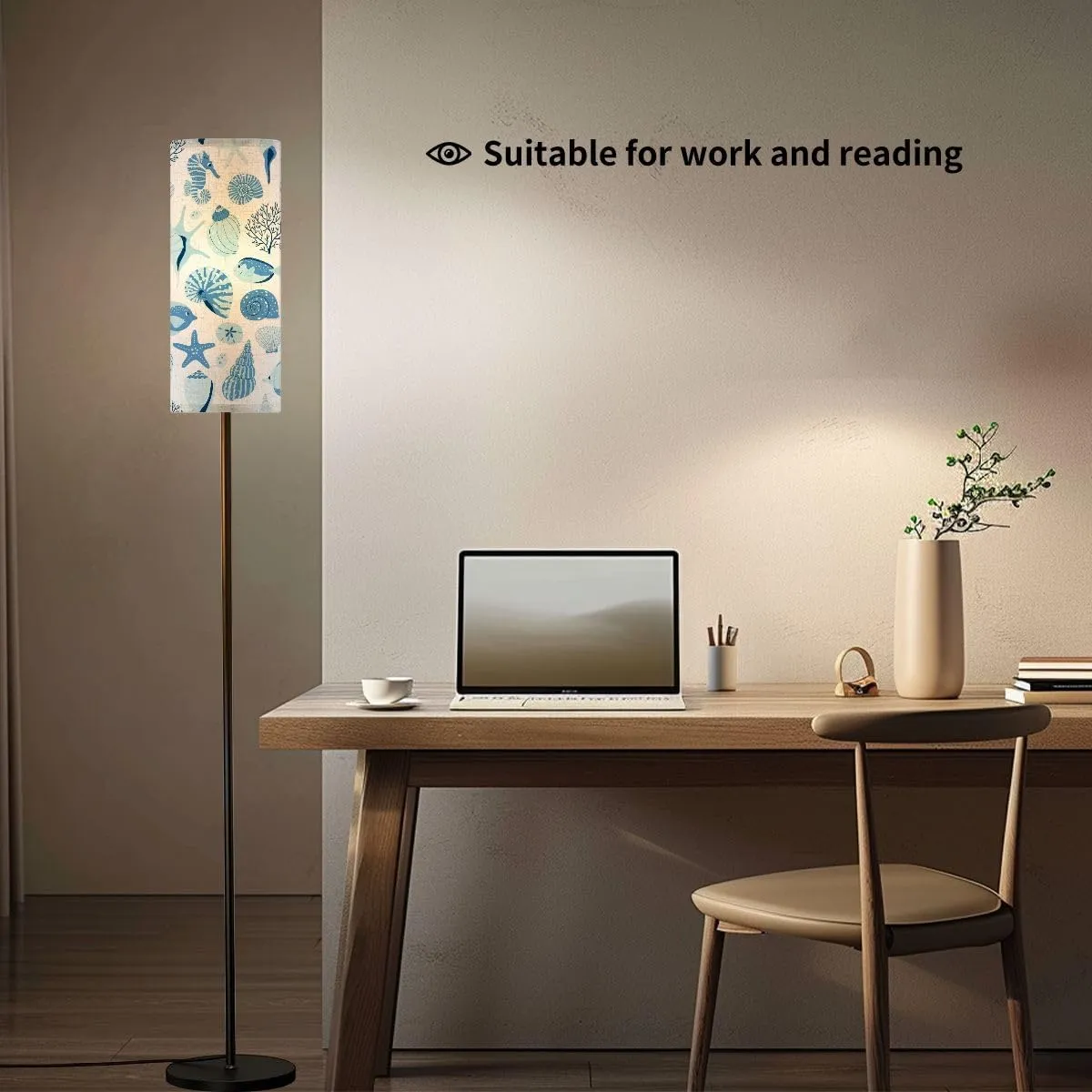 Seamless Pattern sea Shell Fish White Modern Floor Lamp Minimalist Standing Lamps for Living Room LED Corner Lamp Remote Control Metal Pole Lamp for Bedroom, Reading