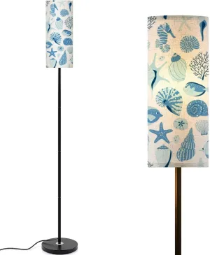 Seamless Pattern sea Shell Fish White Modern Floor Lamp Minimalist Standing Lamps for Living Room LED Corner Lamp Remote Control Metal Pole Lamp for Bedroom, Reading