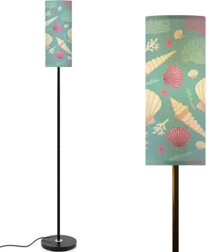 Seamless pattern sea shells corals Beautiful multi colored shells Modern Floor Lamp Minimalist Standing Lamps for Living Room LED Corner Lamp Remote Control Metal Pole Lamp for Bedroom, Reading