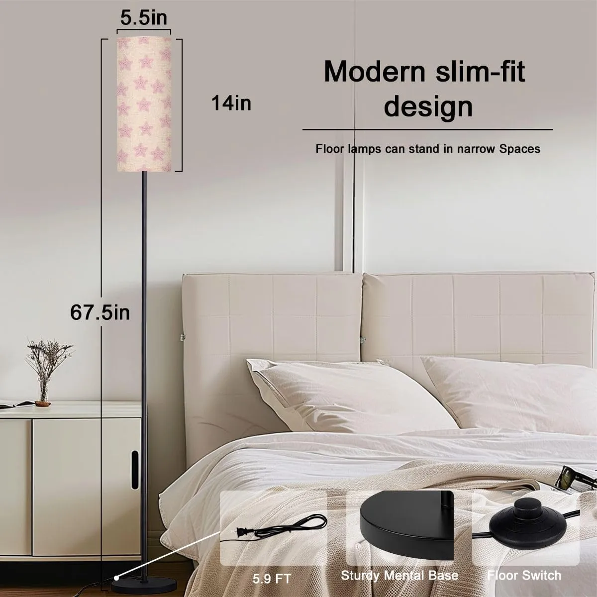 Seamless Pattern sea starfishes Modern Floor Lamp Minimalist Standing Lamps for Living Room LED Corner Lamp Remote Control Metal Pole Lamp for Bedroom, Reading