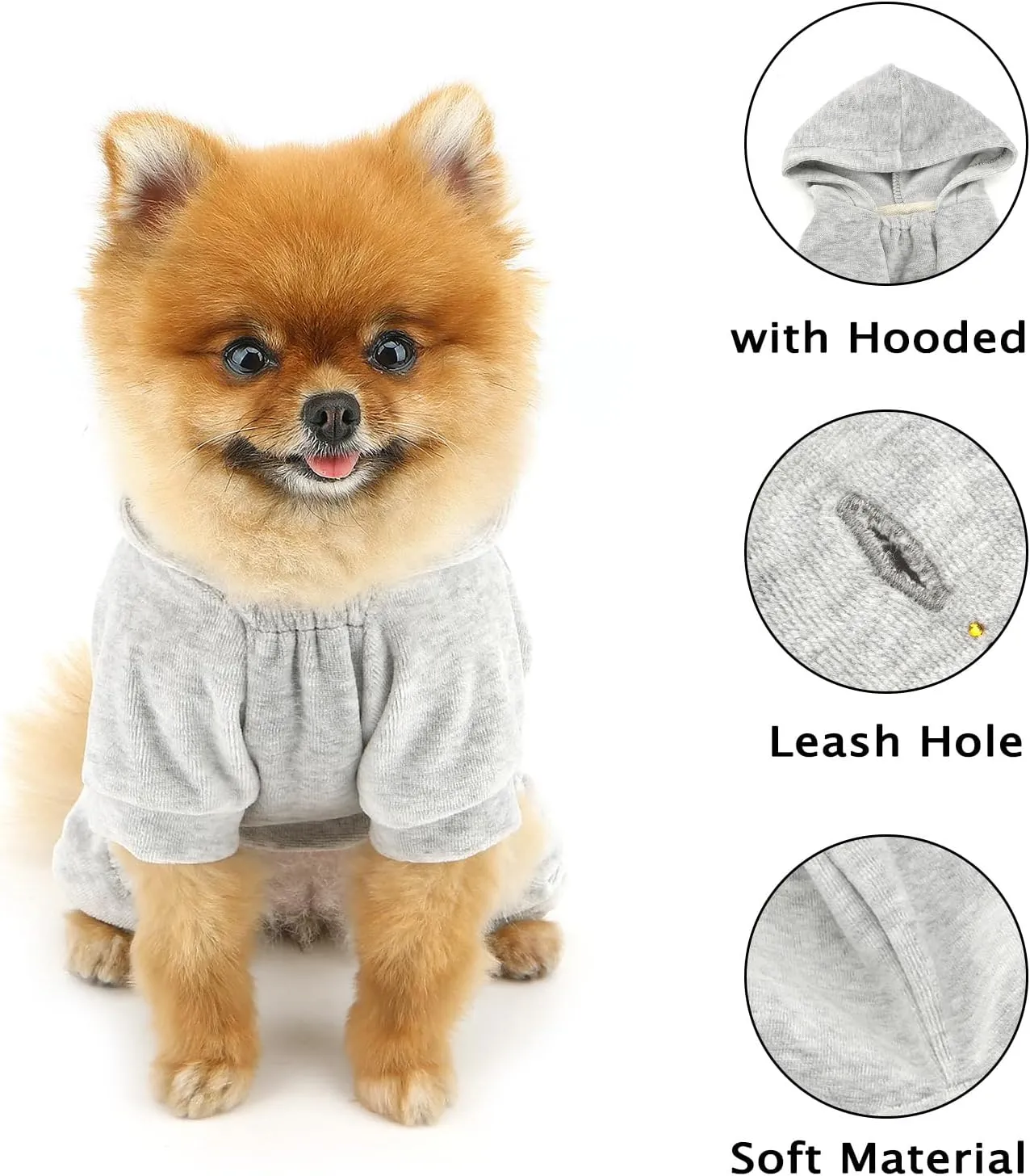SELMAI Girl Dog Clothes for Small Dogs Cute Doggie Outfits Rhinestone Crown Stretchy Puppy Pajamas Soft Velvet Hoodie 4 Legged Jumpsuit Lightweight Pet Tracksuit Cat Apparel Leash Hole
