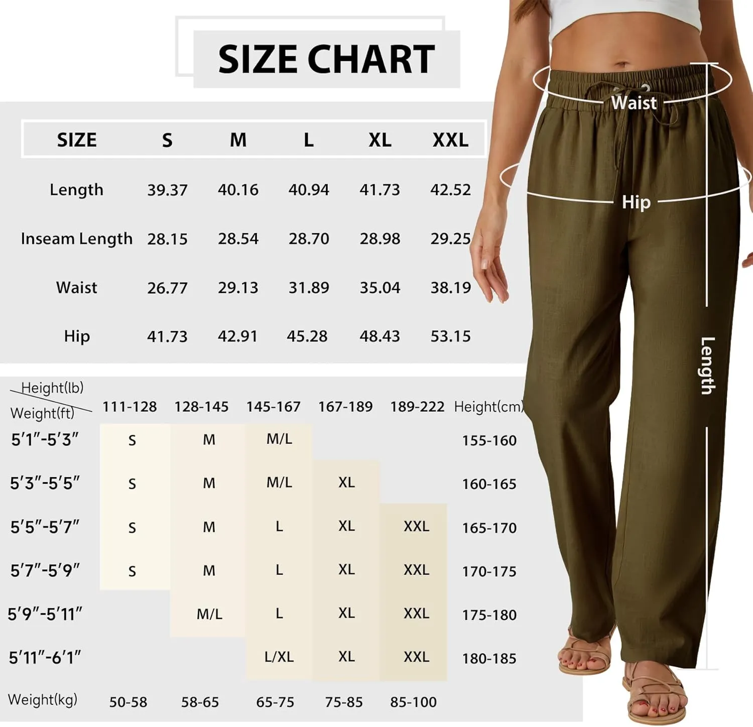 SEMARO Womens Casual Linen High Waist Pants Drawstring Loose Fit Summer Pants Trousers with Side Pockets