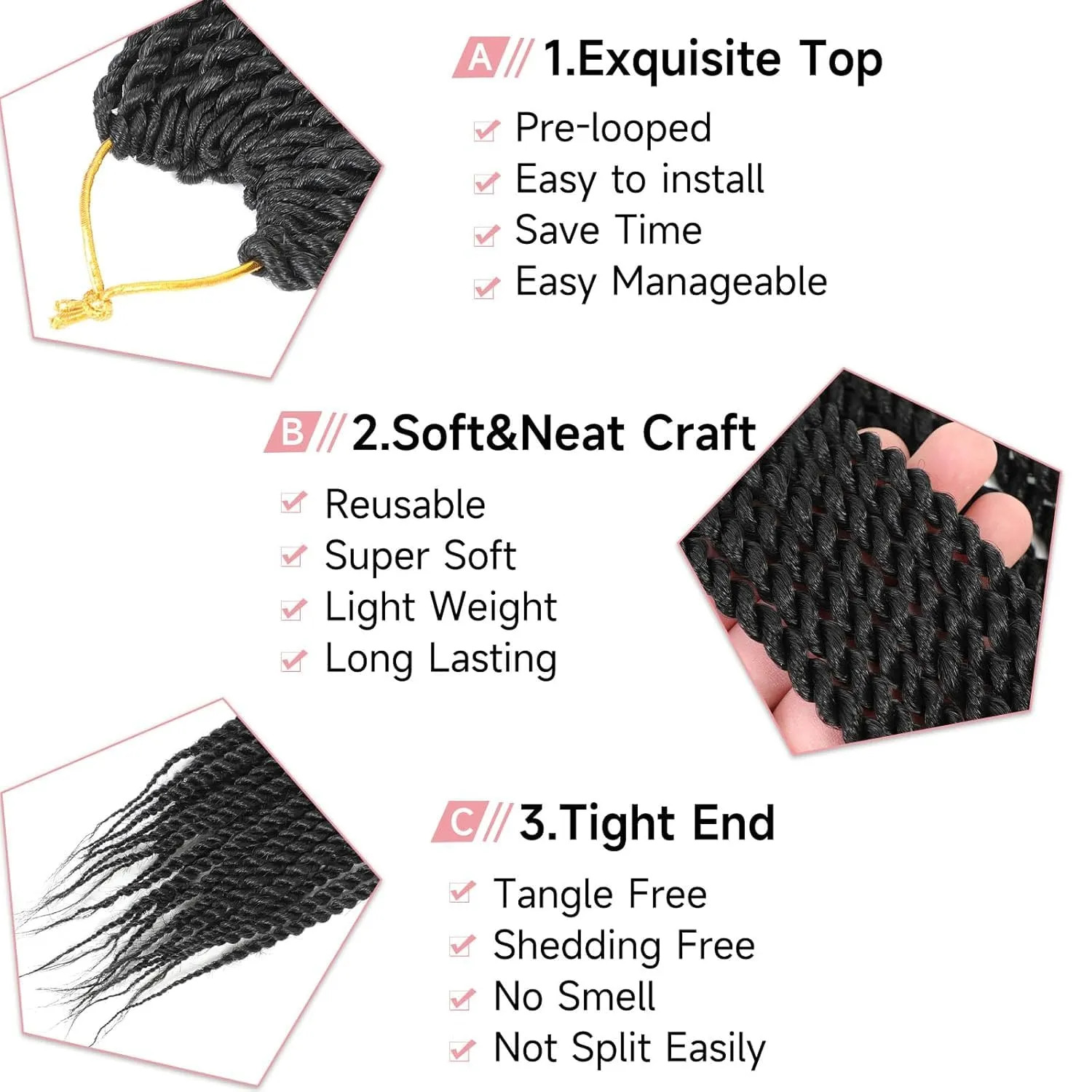 Senegalese Twist Crochet Hair-8 Packs 12 Inch, Black Synthetic Crochet Twist Braids For Women, Pre Looped Pretwisted Crochet Braids, 12in, 1B#
