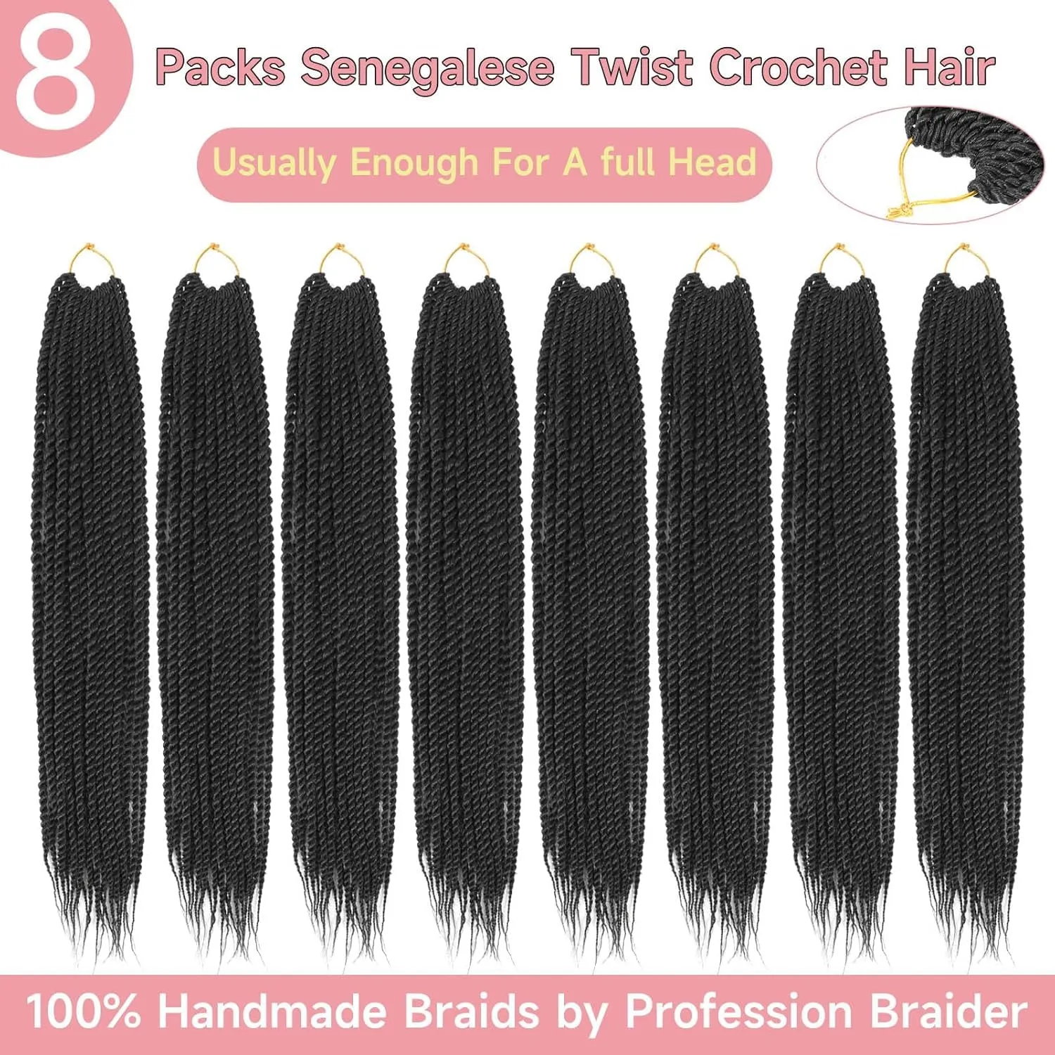 Senegalese Twist Crochet Hair-8 Packs 12 Inch, Black Synthetic Crochet Twist Braids For Women, Pre Looped Pretwisted Crochet Braids, 12in, 1B#