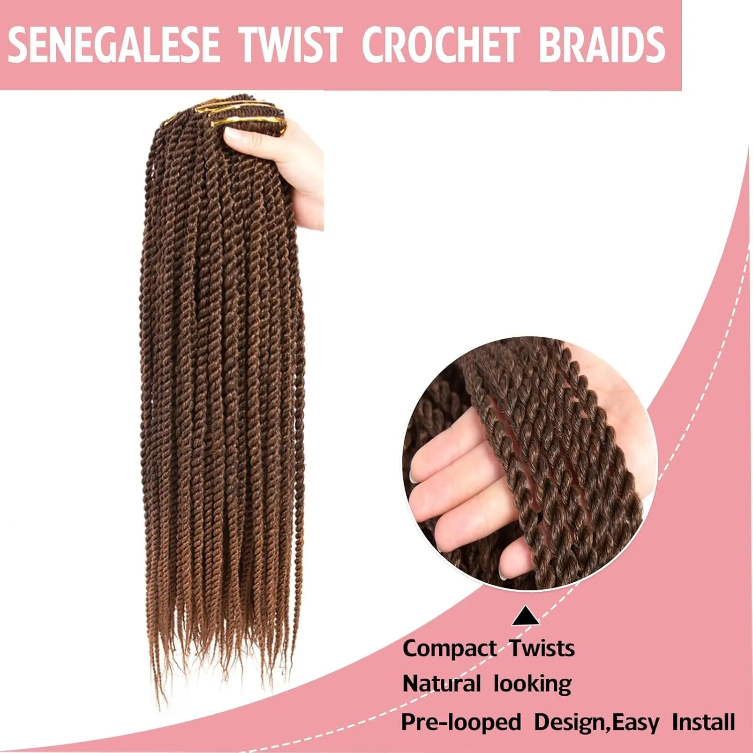 Senegalese Twist Crochet Hair-8 Packs 14 Inch Senegalese Twist Crochet Braids For Black Women,Black/Brown Pre Looped Crochet Braids, Light Weight Synthetic Twist Hair(14in,T1B/30#)
