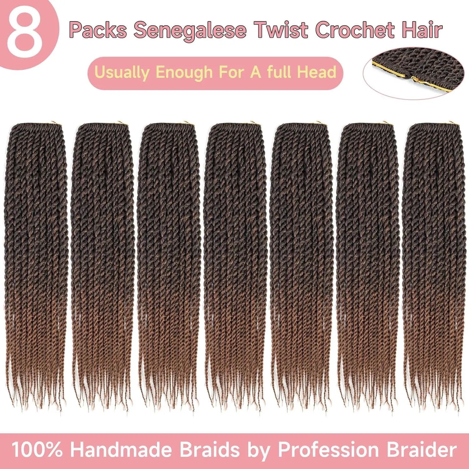 Senegalese Twist Crochet Hair-8 Packs 14 Inch Senegalese Twist Crochet Braids For Black Women,Black/Brown Pre Looped Crochet Braids, Light Weight Synthetic Twist Hair(14in,T1B/30#)