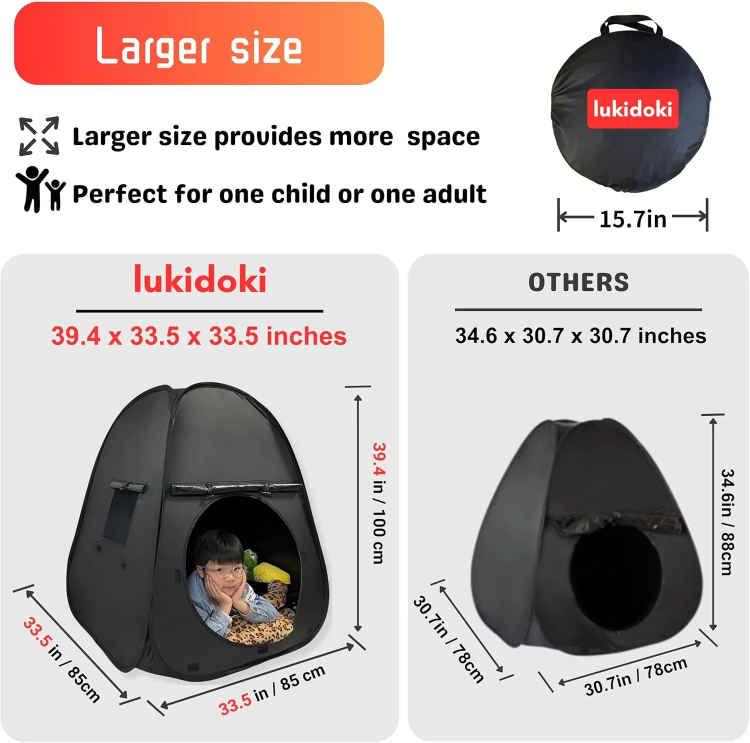 Sensory Tent for Kids & Adults with CPC Certification - Extra Large 39x33 inches Sensory Calm Corner Helps Autism, ADHD, SPD Relax, Reduce Anxiety - Pop-up Blackout Hideout Play Tent Toys