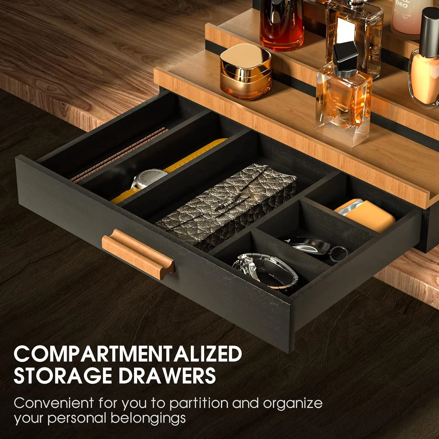 Sephyroth Cologne Organizer for Men 3 Tier of Cologne Display with Drawer Storage Perfume Oragnizer Display,Great Gift for Man(Black Walnut)