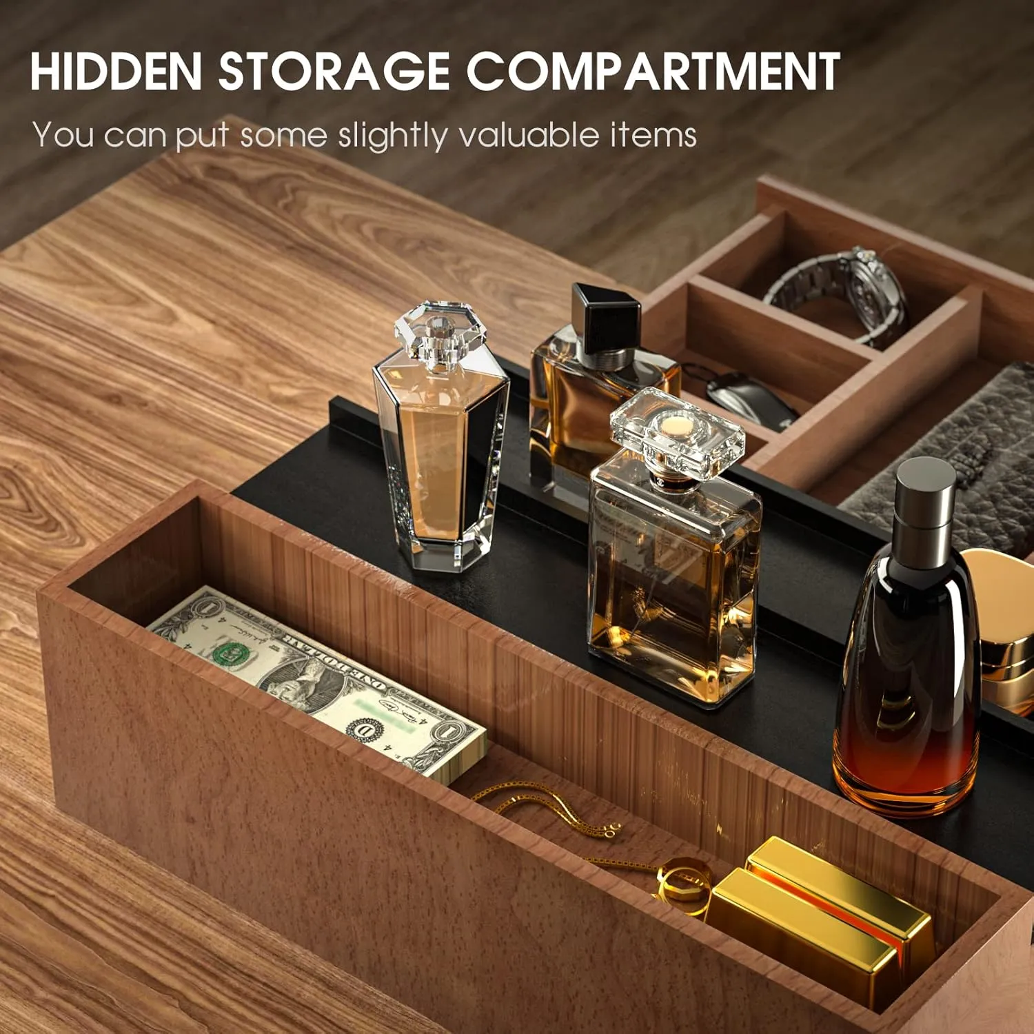 Sephyroth Cologne Organizer for Men 3 Tier of Elevated Cologne Display Shelf with Drawer Storage Perfume Organization and Storage Display Risers,Great Gift for Man(Walnut Black)
