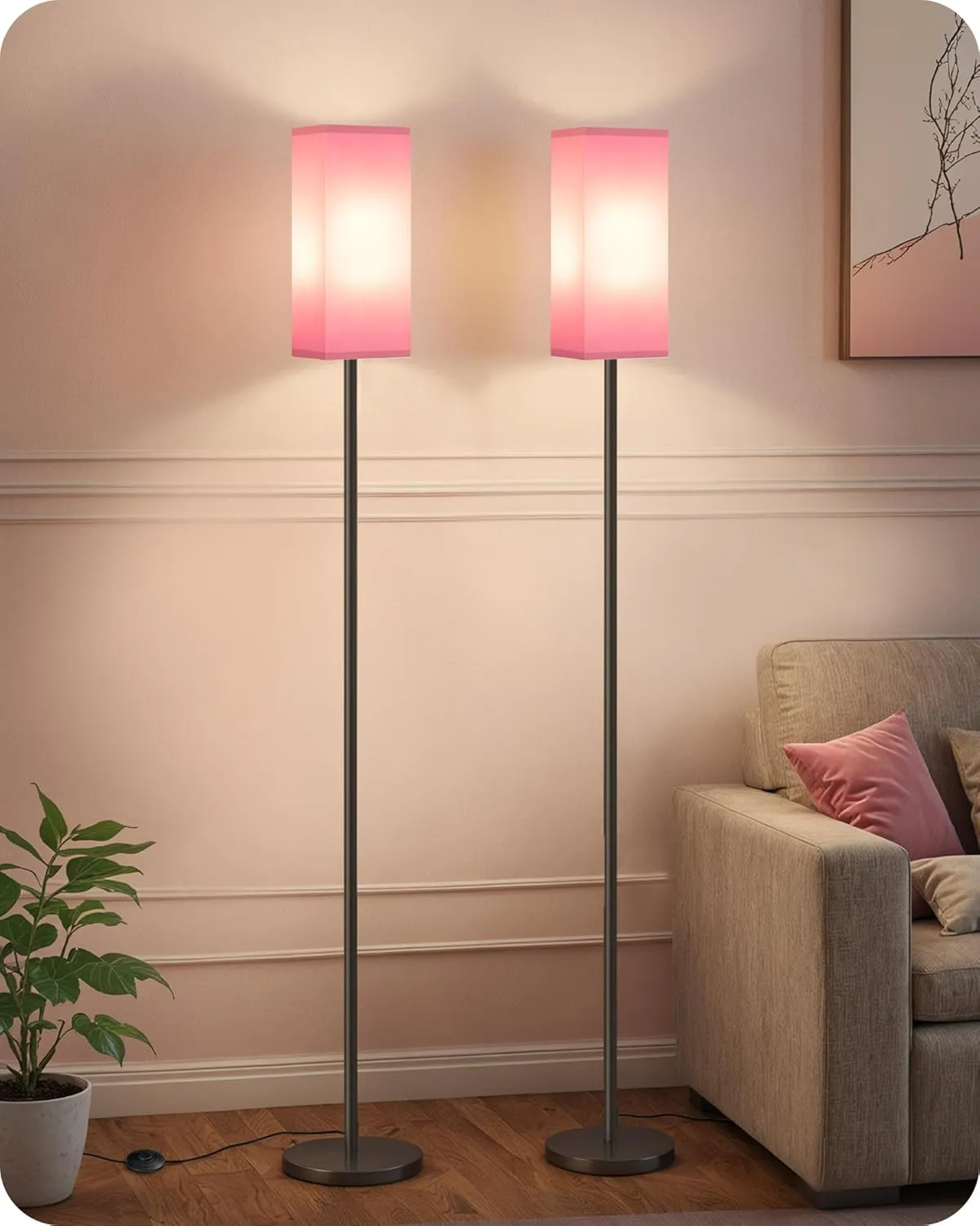 Set of 2 Floor Lamps for Living Room, Modern Tall Standing Lamps with Foot Switches, Bulb Not Included, 64.6'', for Living Room, Bedroom, Study, Kids Room, Pink and Black P07LDP205W1