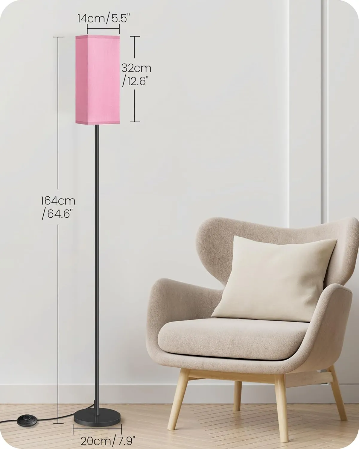 Set of 2 Floor Lamps for Living Room, Modern Tall Standing Lamps with Foot Switches, Bulb Not Included, 64.6'', for Living Room, Bedroom, Study, Kids Room, Pink and Black P07LDP205W1