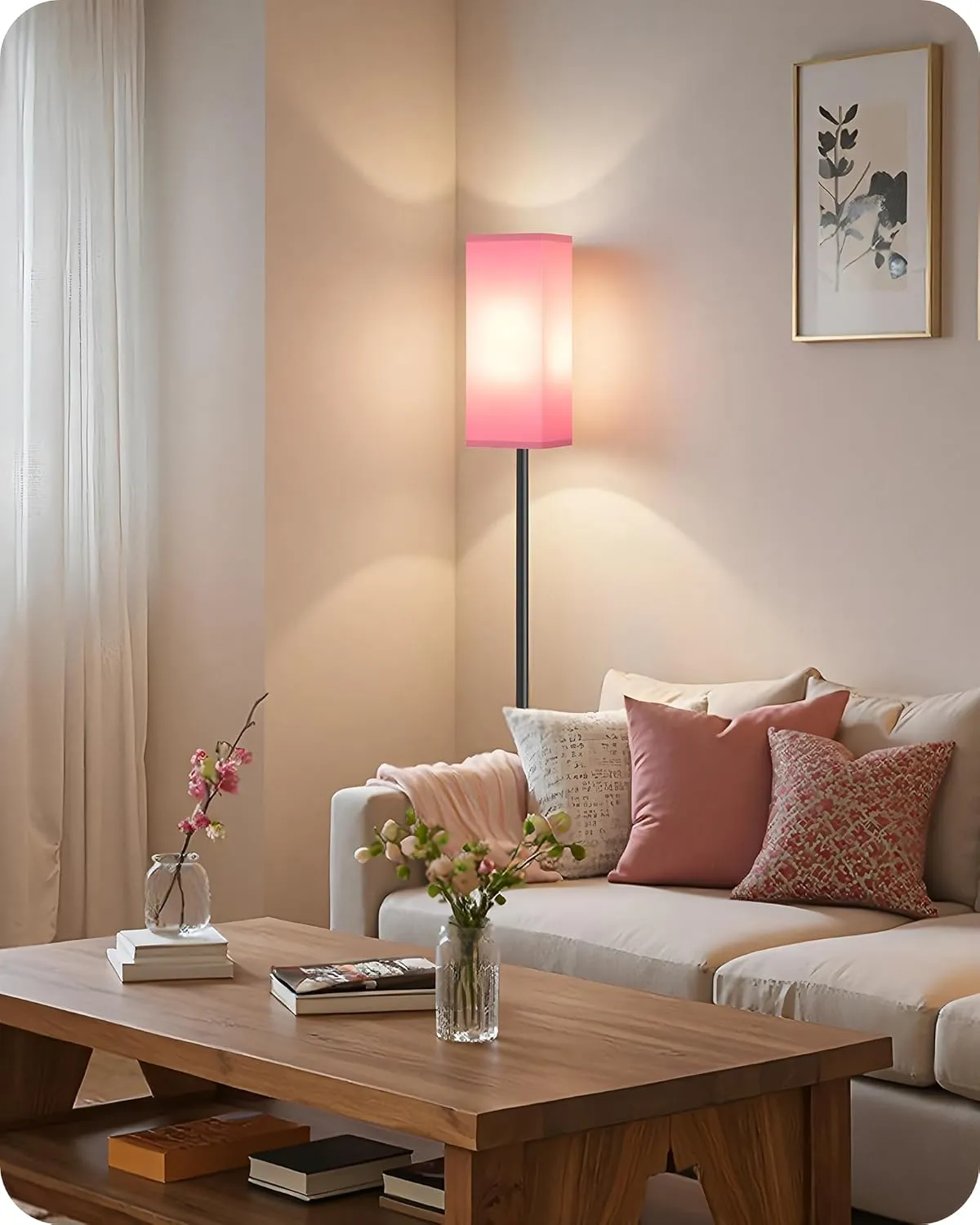 Set of 2 Floor Lamps for Living Room, Modern Tall Standing Lamps with Foot Switches, Bulb Not Included, 64.6'', for Living Room, Bedroom, Study, Kids Room, Pink and Black P07LDP205W1