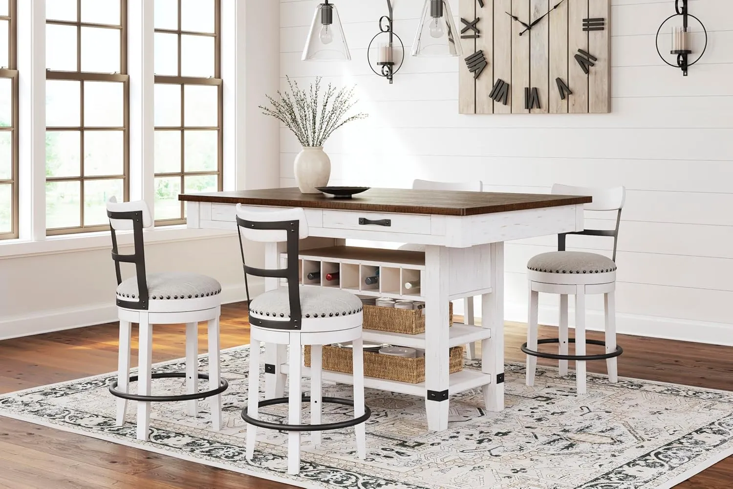Signature Design by Ashley Valebeck 24.5" Modern Swivel Counter Height Barstool, Whitewash