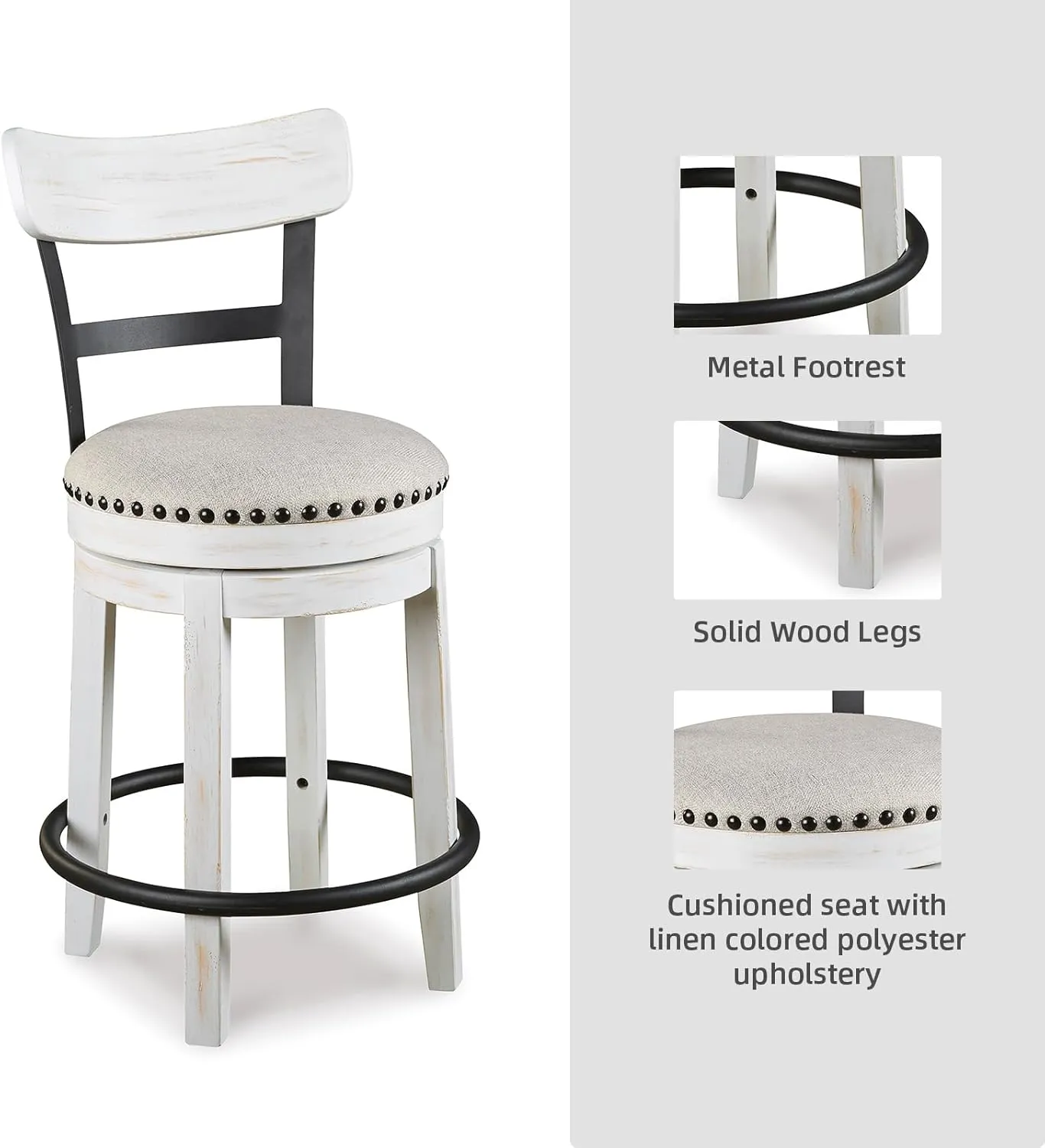 Signature Design by Ashley Valebeck 24.5" Modern Swivel Counter Height Barstool, Whitewash