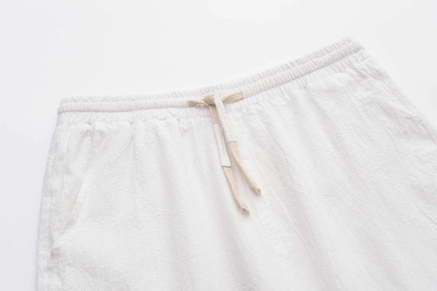 SIR7 Men's Linen Casual Classic Fit 11 Inch Inseam Elastic Waist Shorts with Drawstring