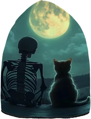 Skeleton Cat Watch Moon Beanie for Women Men Cute Funny Winter Hat Reversible Skull Knit Cap Multi-Colored