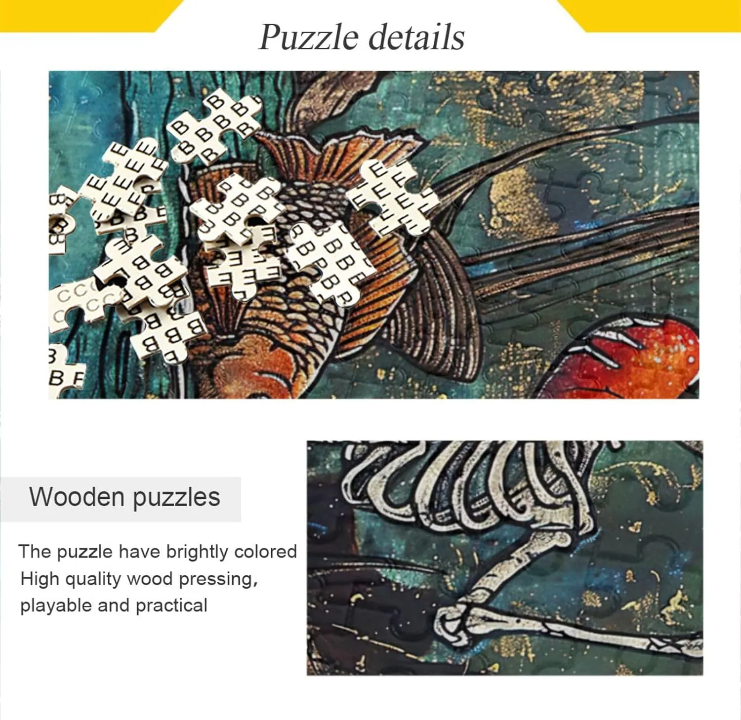 Skeleton Fish Jigsaw Puzzles for Adults 1000 Pieces,Colorful Puzzle with Mesh Storage Bag,Learning Educational Puzzles for Gift 2013634