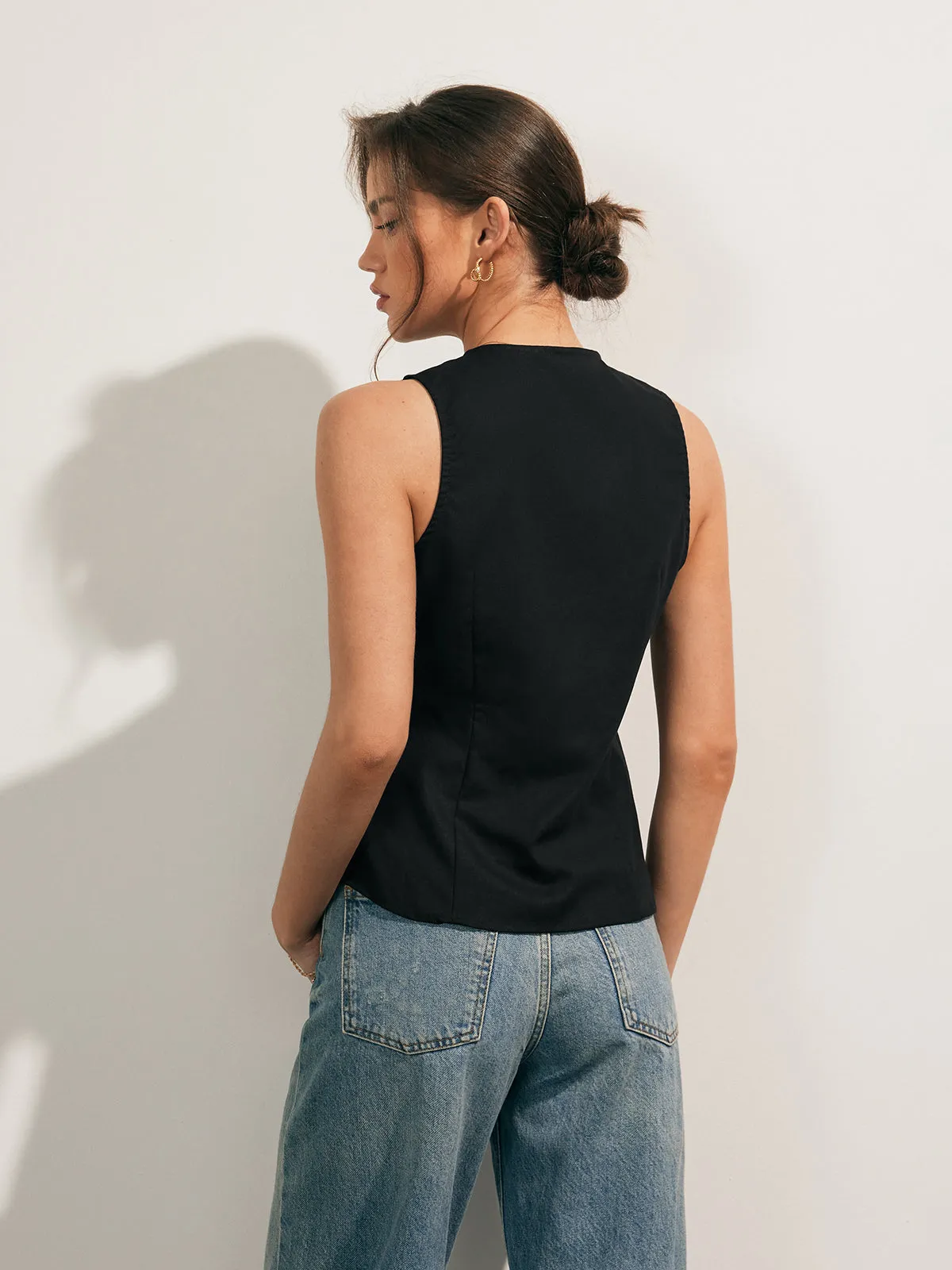 Sleek Button-Down Vest Top | Multicolor | Minimalist Chic | Linen Blend