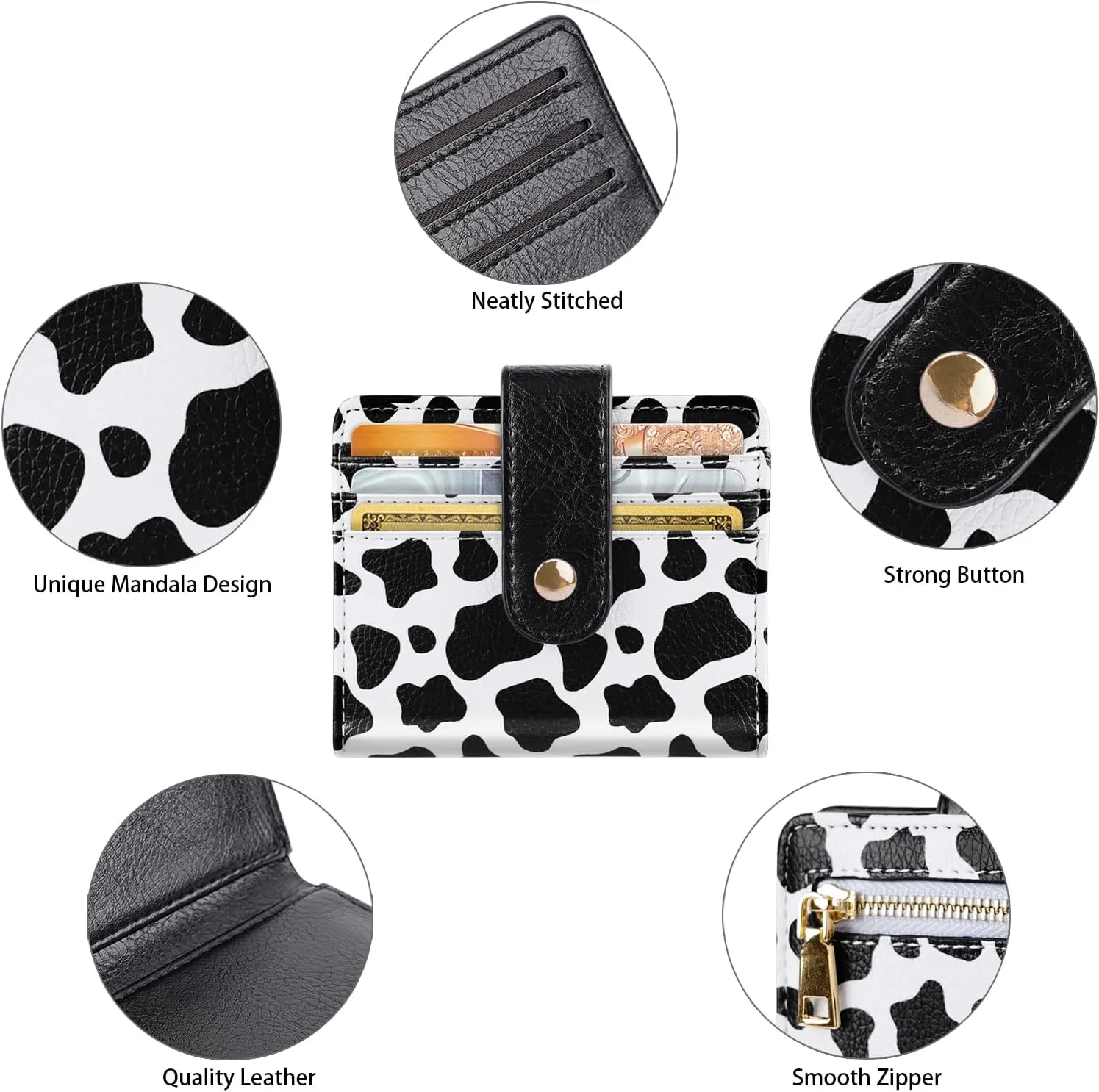 Slim Bifold Wallet RFID Credit Card Wallet Small Cute Card Holder for Women, Cow
