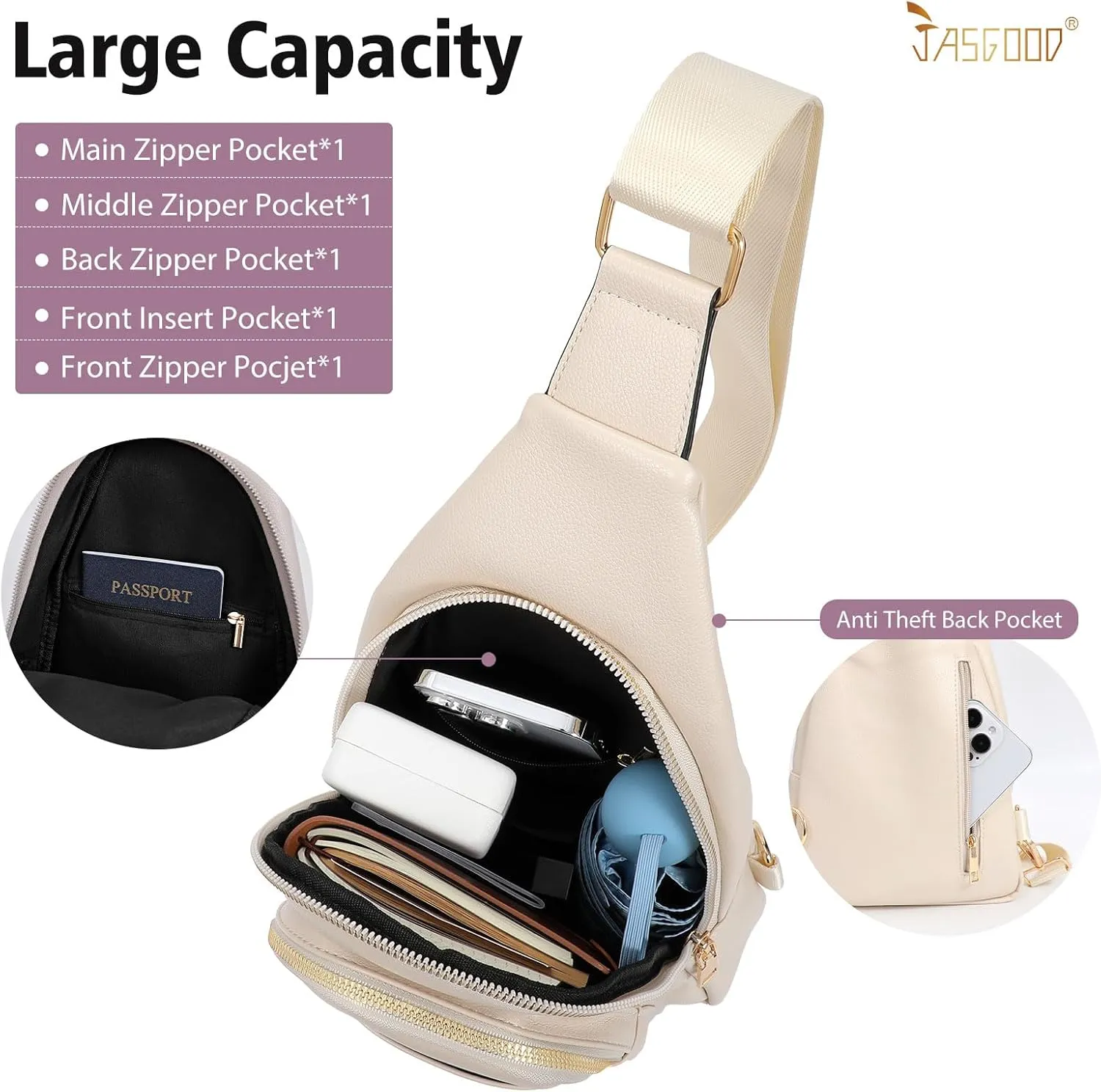 Sling Bag for Women Crossbody Leather Fanny Packs Chest Bag Fashion Sling Backpack Travel JASGOOD