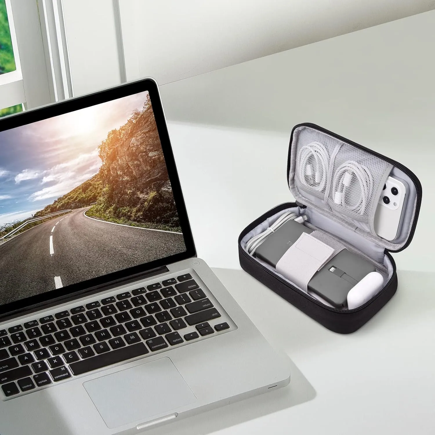 Small Electronics Carrying Case, Charge Organizer Bag for Cable & Cords, Travel Tech Accessories, External Hard Drive (Small, Black)