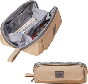 Small Pencil Case Organizer with Zipper, Beige Cute Pencil Pouch Aesthetic, Light Pencil Bag for men & women