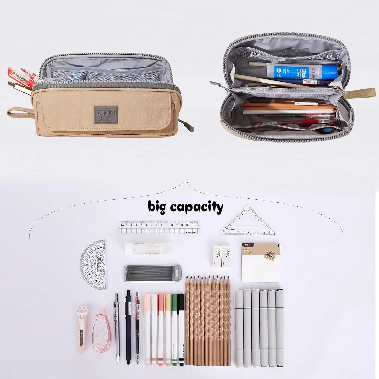 Small Pencil Case Organizer with Zipper, Beige Cute Pencil Pouch Aesthetic, Light Pencil Bag for men & women