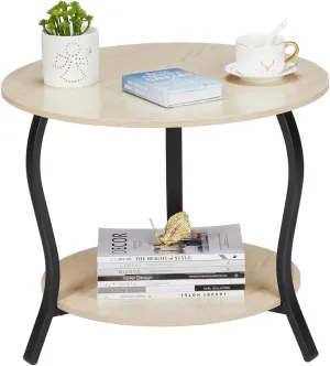 Small Round Coffee Table with Open Storage,23" 2-Tier Coffee Side Tables for Small Space, Accent Center Table Circle Sofa End Table with Wooden Table Top for Living Room Bedroom Apartment,Oak