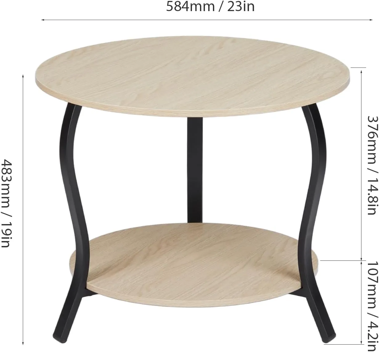 Small Round Coffee Table with Open Storage,23" 2-Tier Coffee Side Tables for Small Space, Accent Center Table Circle Sofa End Table with Wooden Table Top for Living Room Bedroom Apartment,Oak