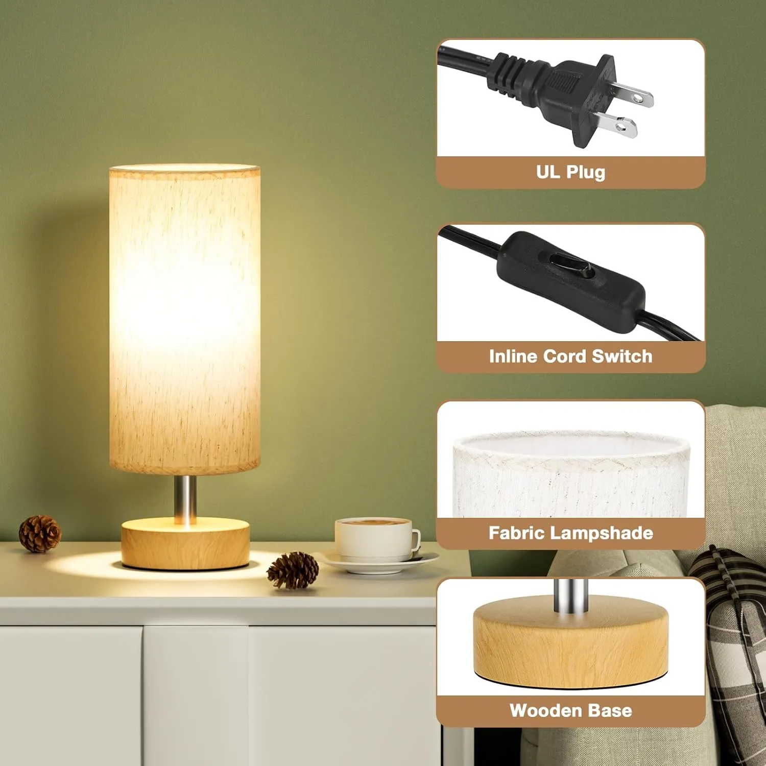 Small Table Lamp for Bedroom Set of 2 - Bedside Lamps for Night Stands, Minimalist Nightstand Light Lamp, Desk Lamps for Reading Room, Kids Room, Living Room, Office, Dorm