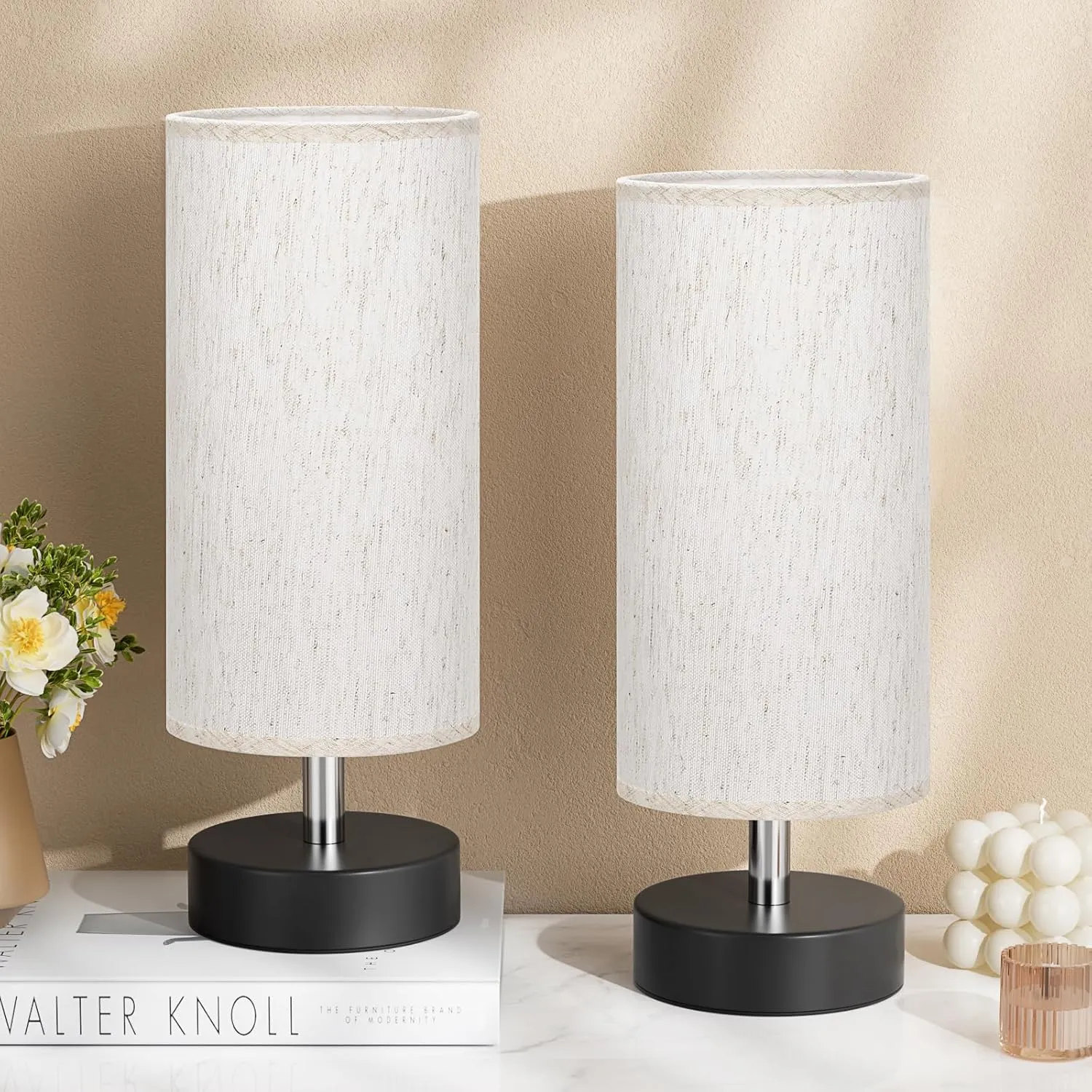 Small Table Lamp for Bedroom Set of 2 - Bedside Lamps for Night Stands, Minimalist Nightstand Light Lamp, Desk Lamps for Reading Room, Kids Room, Living Room, Office, Dorm