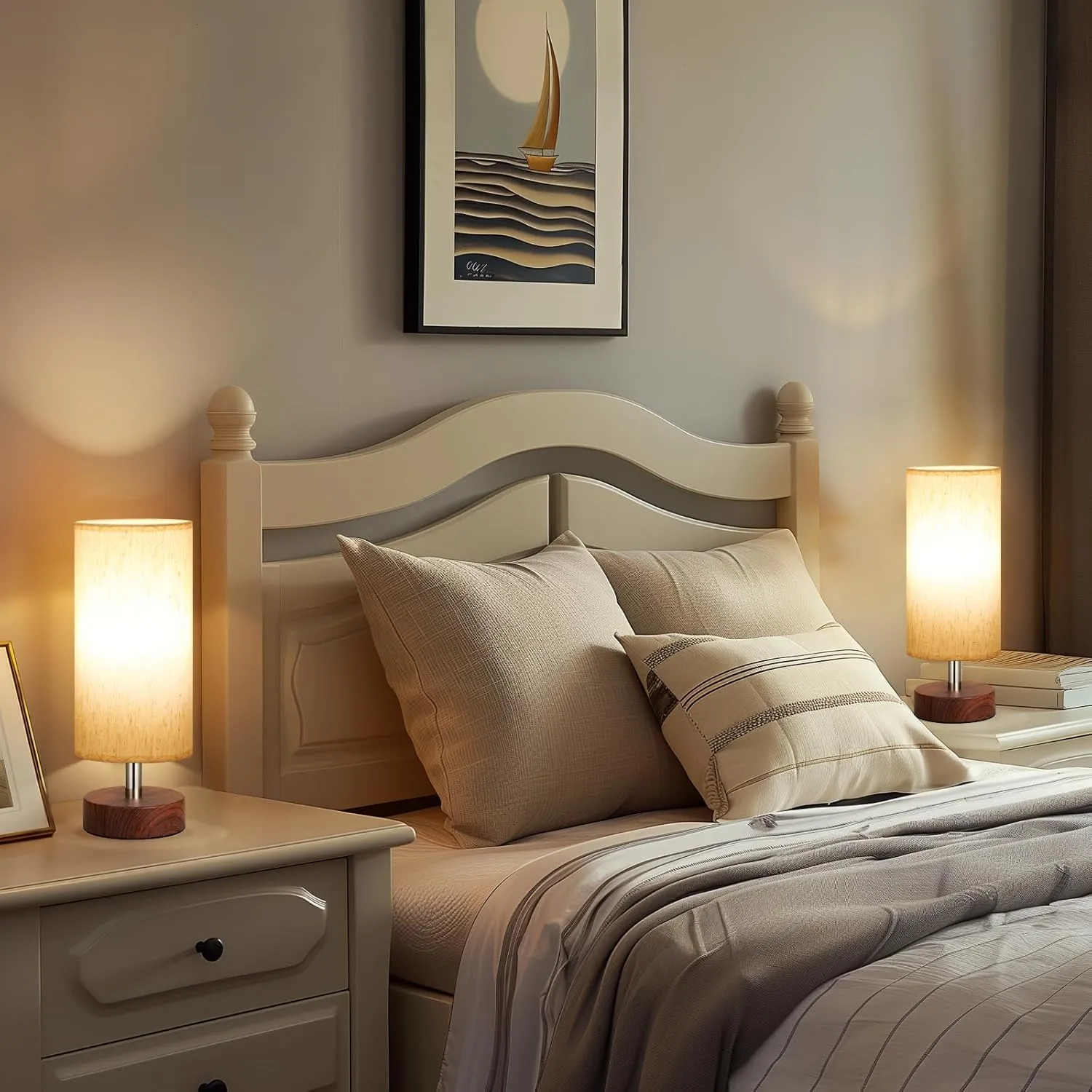 Small Table Lamp for Bedroom Set of 2 - Bedside Lamps for Night Stands, Minimalist Nightstand Light Lamp, Desk Lamps for Reading Room, Kids Room, Living Room, Office, Dorm