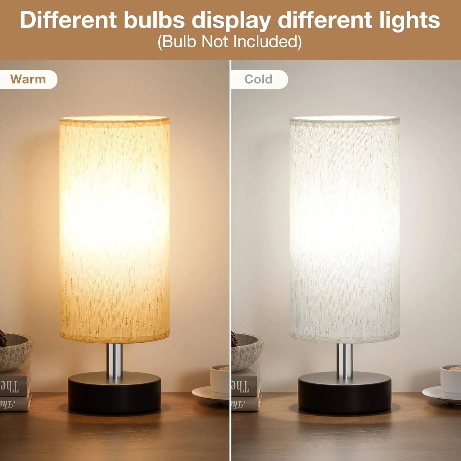 Small Table Lamp for Bedroom Set of 2 - Bedside Lamps for Night Stands, Minimalist Nightstand Light Lamp, Desk Lamps for Reading Room, Kids Room, Living Room, Office, Dorm
