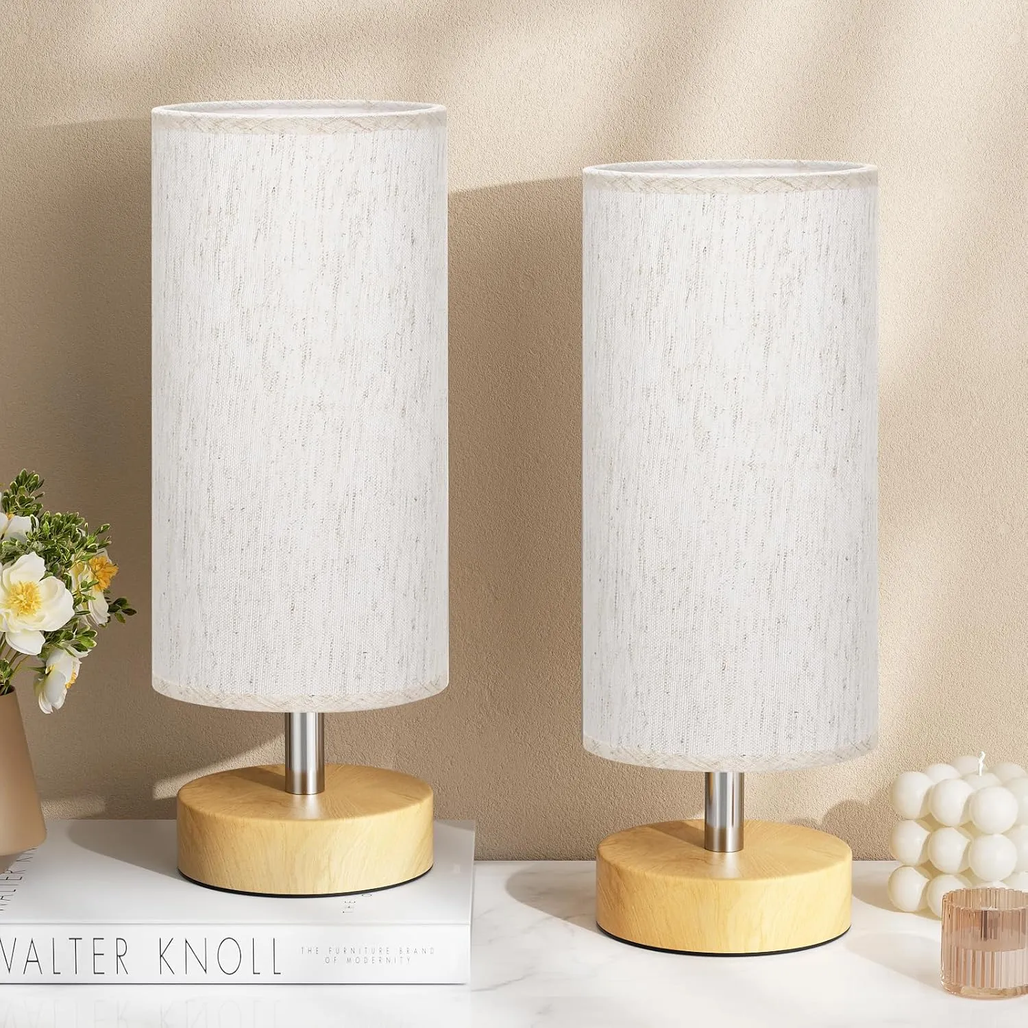 Small Table Lamp for Bedroom Set of 2 - Bedside Lamps for Night Stands, Minimalist Nightstand Light Lamp, Desk Lamps for Reading Room, Kids Room, Living Room, Office, Dorm
