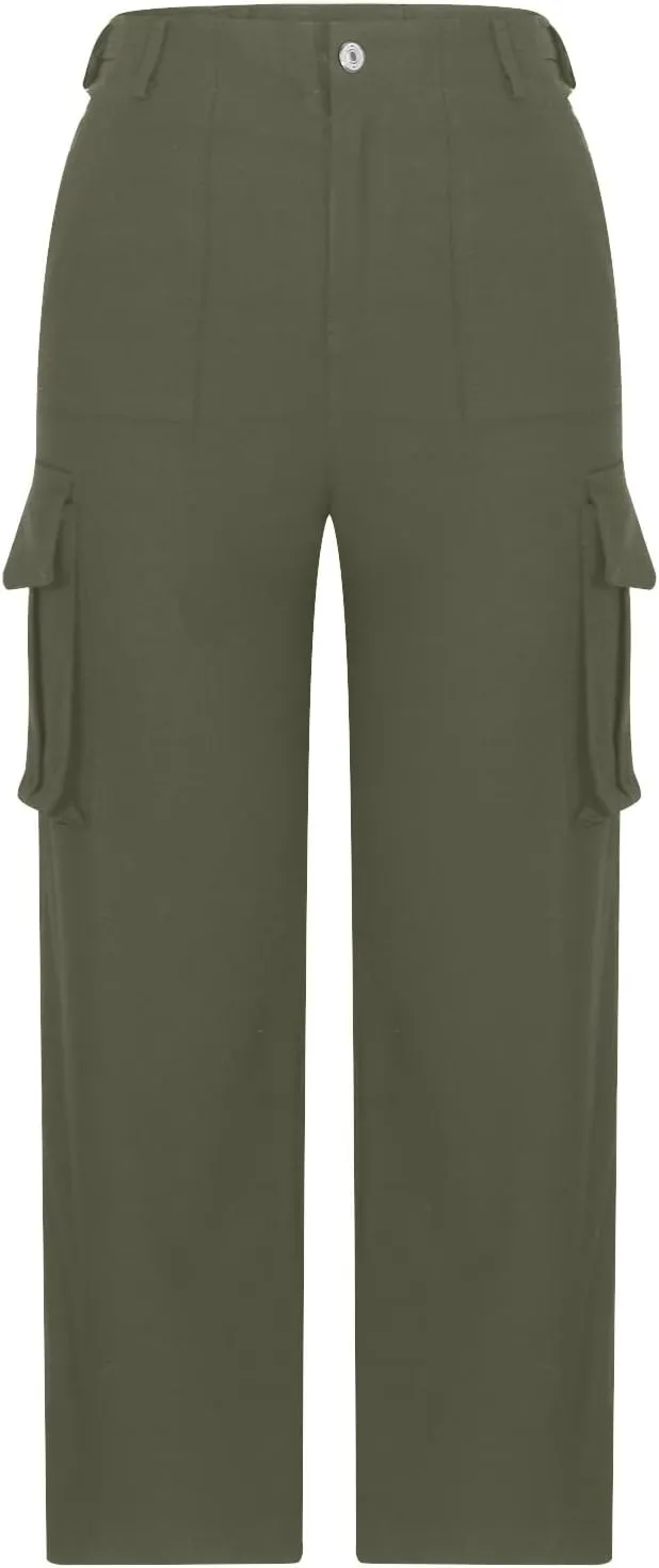 SMIDOW Casual Wide Leg Cargo Pants for Women High Waist Straight Leg Trousers with Pockets Streetwear Stretchy Pants