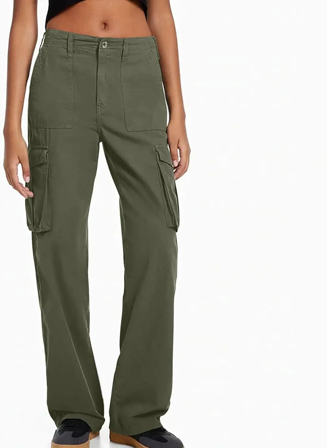 SMIDOW Casual Wide Leg Cargo Pants for Women High Waist Straight Leg Trousers with Pockets Streetwear Stretchy Pants