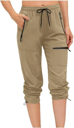 SMIDOW Womens Hiking Cargo Pants Lightweight Quick Dry High Waist Drawstring Jogger Pants Casual Workout Running Sweatpants