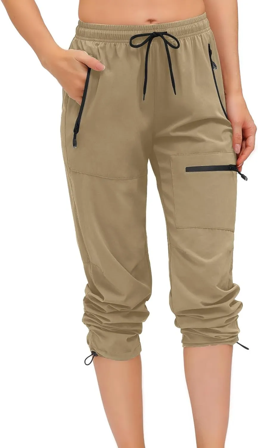 SMIDOW Womens Hiking Cargo Pants Lightweight Quick Dry High Waist Drawstring Jogger Pants Casual Workout Running Sweatpants