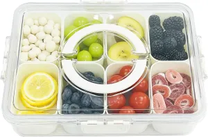Snackle Box Container,Divided Serving Tray With Lid and Handle,Snack Box Storage Organizer For Fruits,Candy,Nuts,Charcuterie,Veggie-Platter For Picnic,Travel,Party,Entertainment