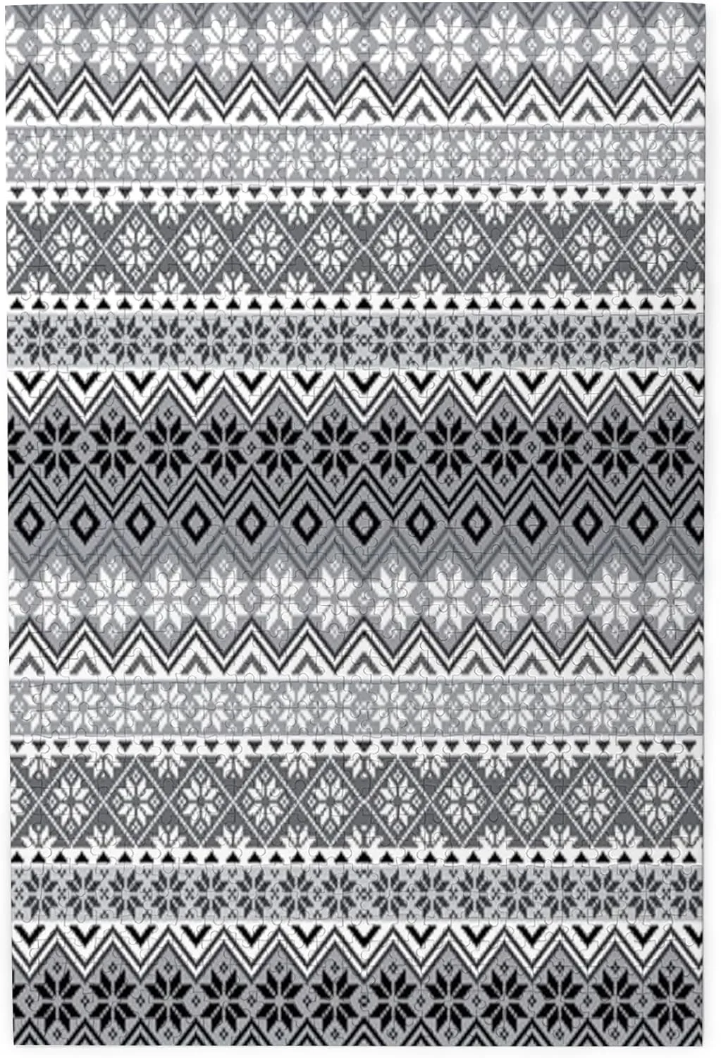 Snowflake,Puzzle Board,Portable Wooden Jigsaw Puzzle for Adults,Nordic Snowflake Knit Patterns,Birthday Gift for Family and Friends,Gray White Plastic Box Storage 1000PCS