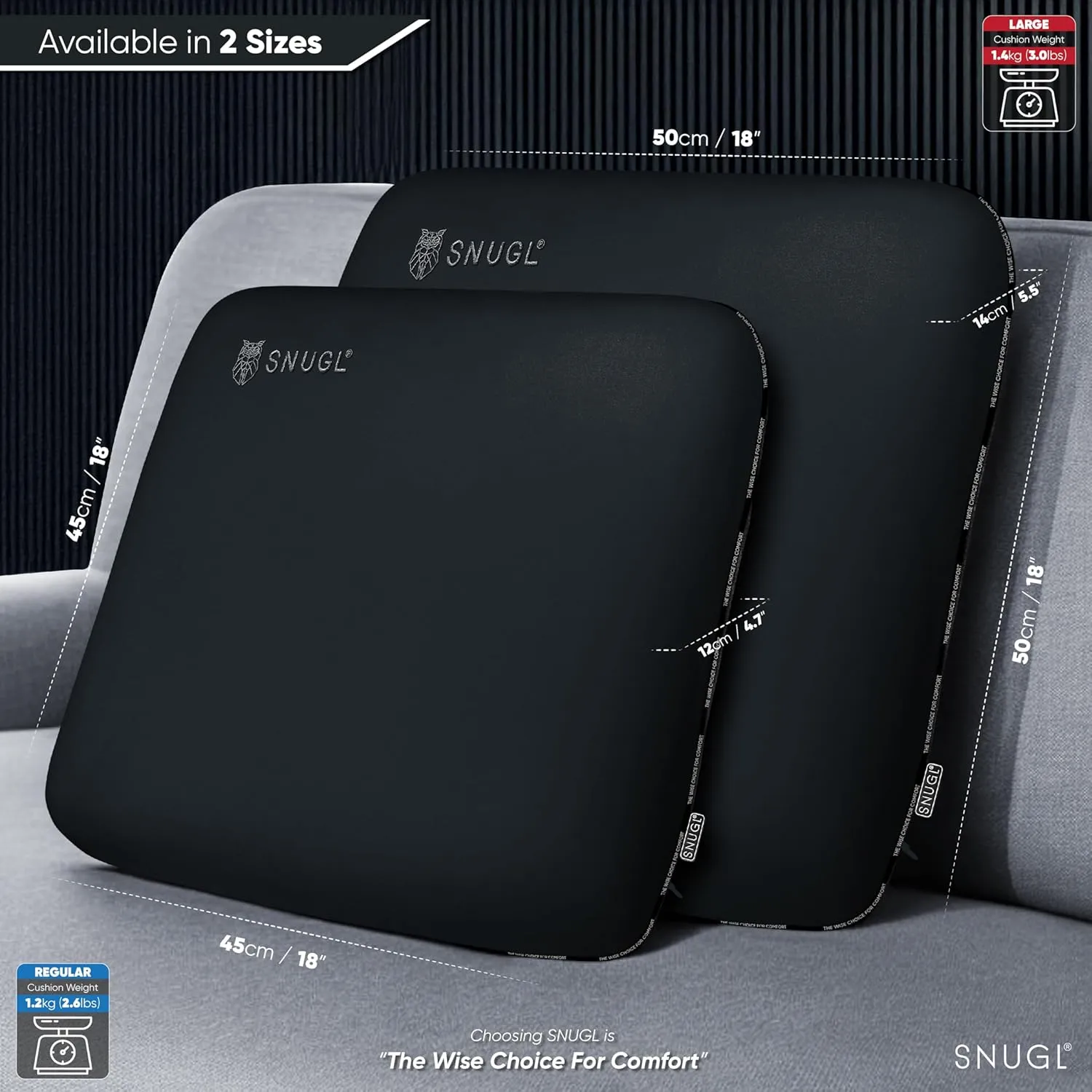 SNUGL Memory Foam Sofa Cushion with Shape Retention – Hypoallergenic Velvet, Supportive Visco-Elastic Foam, Removable & Washable Cover, Perfect for Home Decor and Sofa Furniture (Dark Grey)